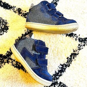 Pepino by Ricosta Navy Blue Suede & Silver Metallic Lightning Bolt Sneakers 5.5